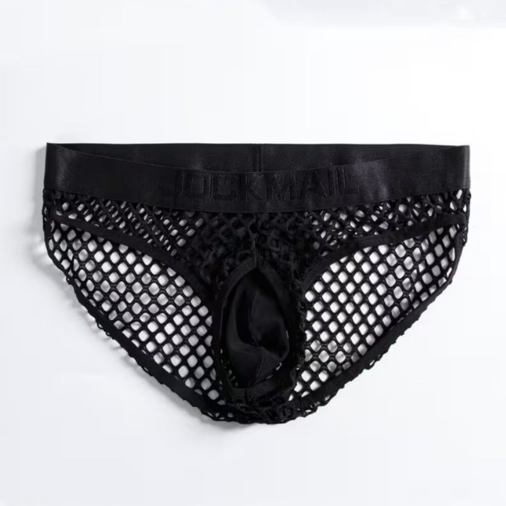 JOCKMAIL Mens Fishnet Mesh Underwear - Low Waist Semi-Transparent Brief Large